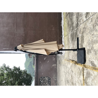 Parasol d'extérieur à DEL 2 pi x 3 m à énergie solaire, auvent 180 g, manivelle, base croisée pour terrasse de jardin alimentée par abat-jour, 6 nervures, eau, cour arrière
