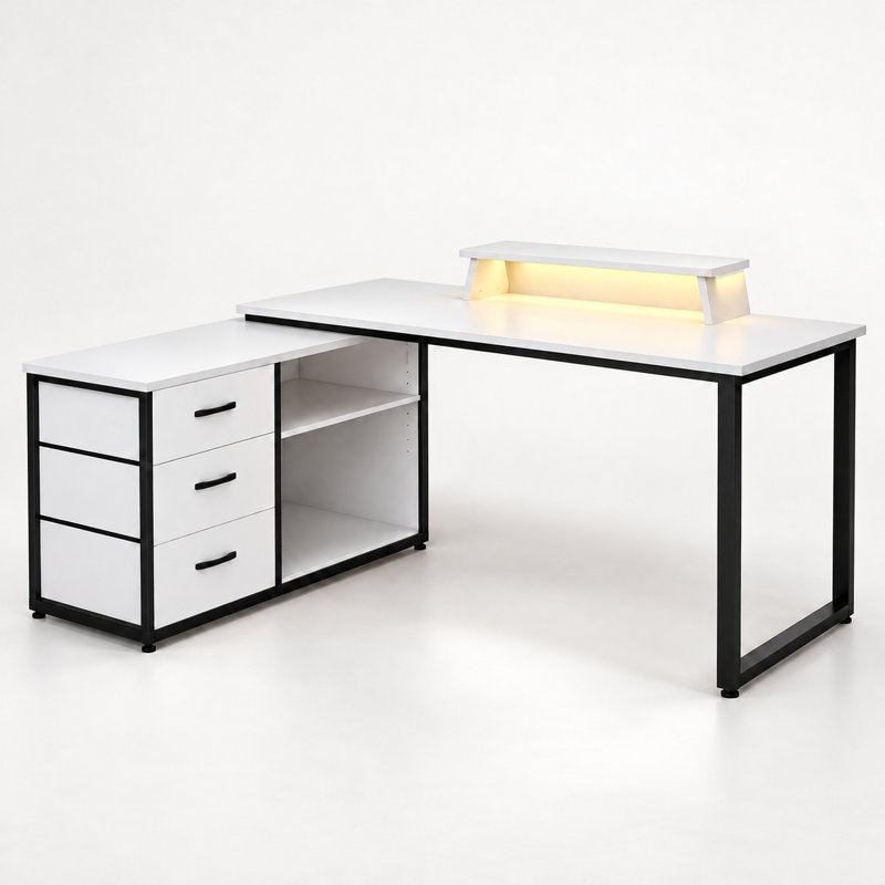 Modular L-Shaped Steel Computer Desk, Black, Grey
