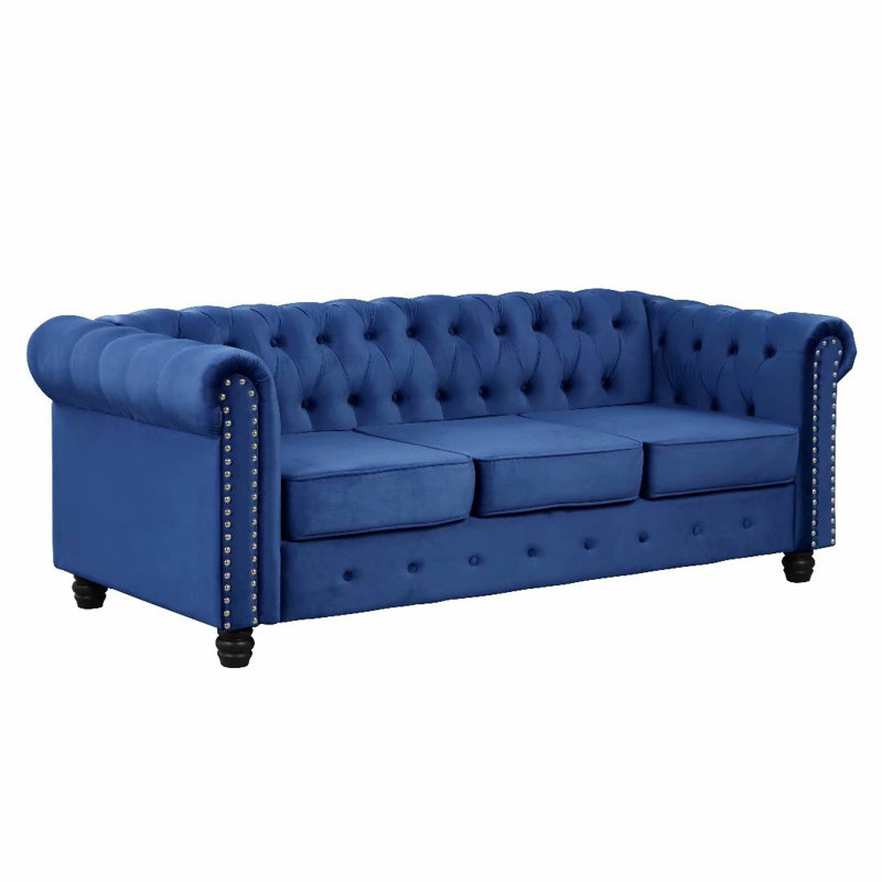 Abdulhameed 80" Rolled Arm Chesterfield Sofa, Light Blue Velvet