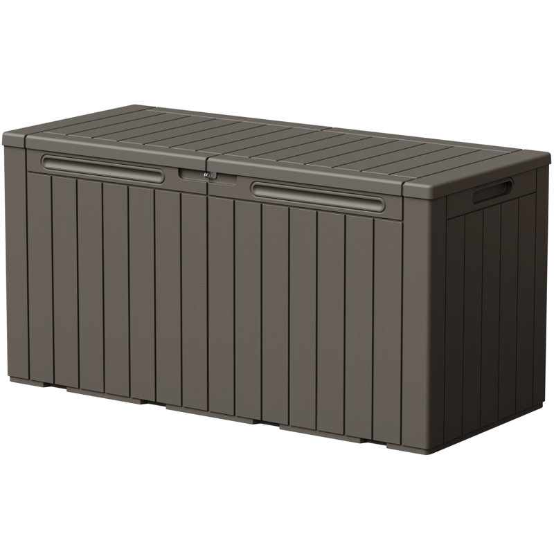 105 Gallon Indoor Outdoor Lockable Storage Box, Large Water Resistant Resin Deck Box, Brown