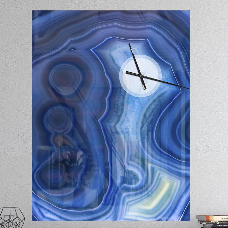 Blue Agate Stone Design - Horloge murale moderne, Très grand