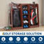 Support de rangement pour sac de golf en bois, support de rangement pour club de golf avec supports latéraux, rangement pour équipement de golf à compartiments multiples pour le garage, le sous-sol ou la maison