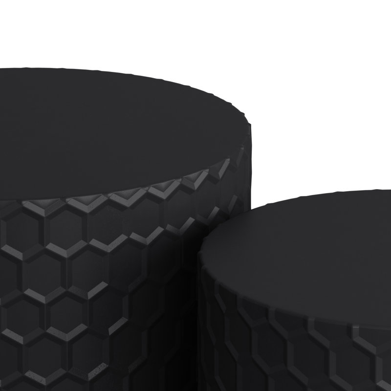 Nesting Coffee Table Set with Honeycomb Design, Black