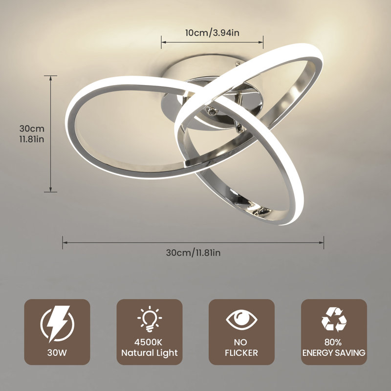 Aziria 3-Light LED Flush Mount Ceiling Light, 11cm H x 30cm W x 30cm D, Chrome, Neutral light (4500K)