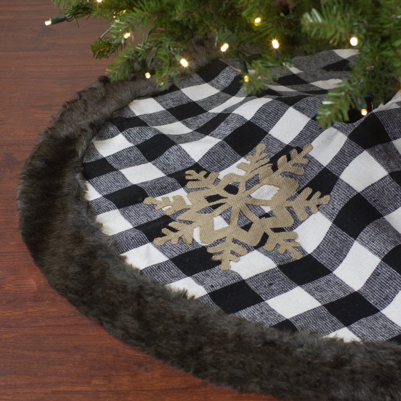 Jupe d'arbre de Noël 48 po à motif écossais noir et blanc avec toile de jute