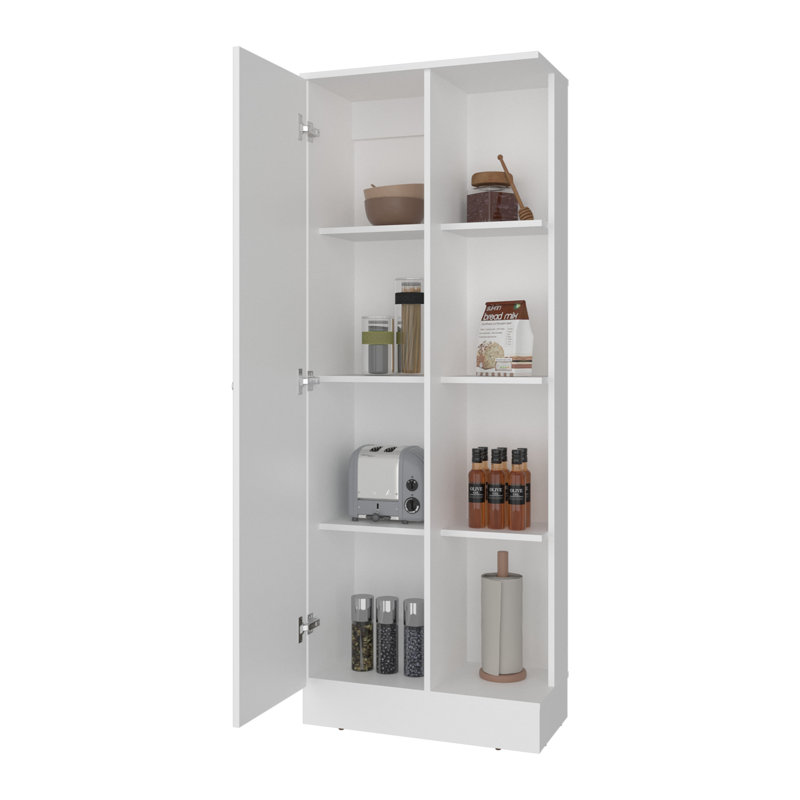 Garde-manger Ayora avec 4 tablettes de rangement ouvertes et une armoire à une porte pour le rangement caché, un garde-manger polyvalent pour la cuisine, le linge ou la lessive