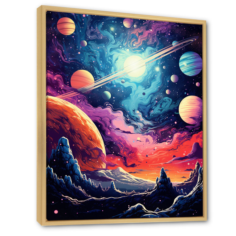 Bright Star in Distant Galaxy sur toile, Cadre flottant brun, H 32 po x l 16 po x P 1 po