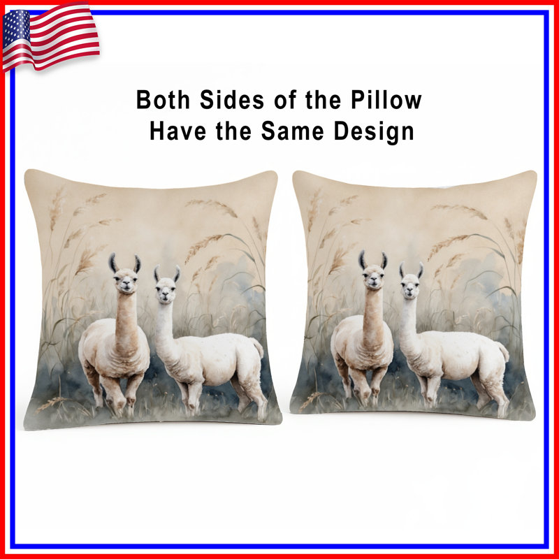 Coussins décoratifs à deux faces Two Llamas In Field, 20 x 20 pouces