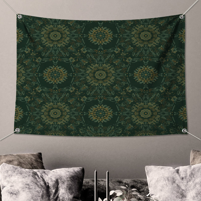 Tapisserie murale motif floral Mandala, 104in H x88 with 4 Grommets