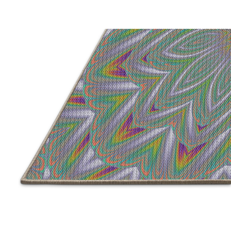 Laine tissée à la machine de fabrication orientale et polyester vert/jaune Tapis décoratif, Rectangle 5 pi x 7 pi