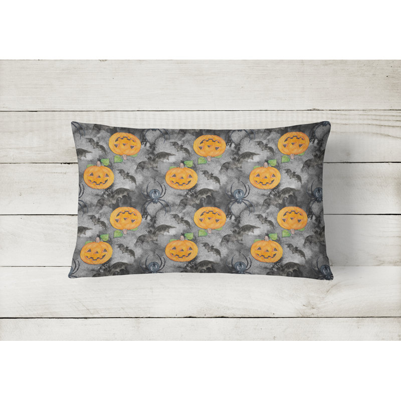  Coussin intérieur / extérieur Watercolor Halloween Jack-O-Lantern Bats