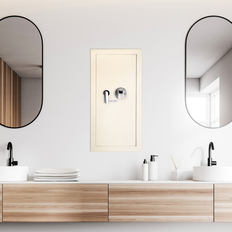 Coffre-fort mural biométrique - 0,82 pi³ beige, rangement sécurisé avec module d'empreintes digitales 120 po, tablette amovible, conduit, coffre en acier beige, solide et tablette pour l'organisation