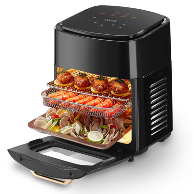Friteuse à air comprimé - capacité de 15 L pour un usage domestique window Fenêtre d'observation visuelle, commandes tactiles, minuterie intelligente et réglages de température, affichage numérique, comprend un plateau de cuisson et un support ， 