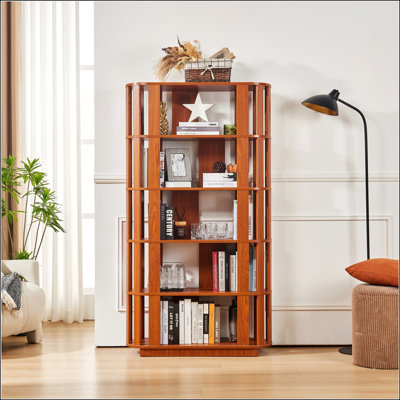 Bibliothèque ouverte ovale en bois, cadre autoportant en panneau de fibres à densité moyenne, support de rangement facile à assembler à 5 niveaux pour le décor de bureau à domicile