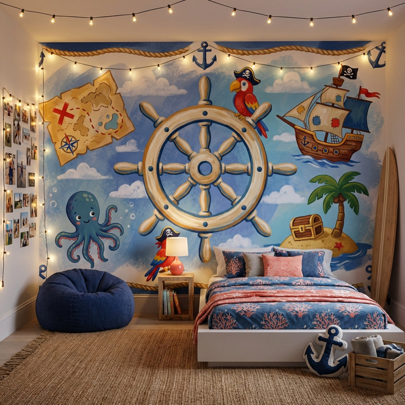 Murale de bateau pirate, Texturé non collé, 100 po x 96 po