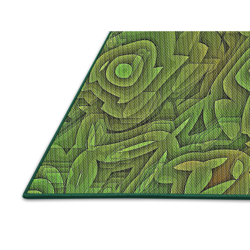 Vert abstrait/Tapis décoratif brun, Rectangle 7 pi x 10 pi