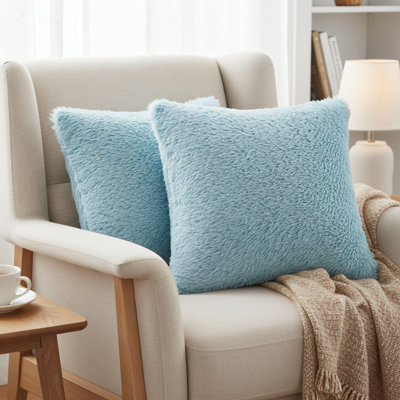 Blue Lamb Fleece Pillowcases, 2-Pack, 20X20 Inch, Fluffy And Soft Faux Fur Square Cushion Covers, Suitable For Beds, Sofas, And Recliners.