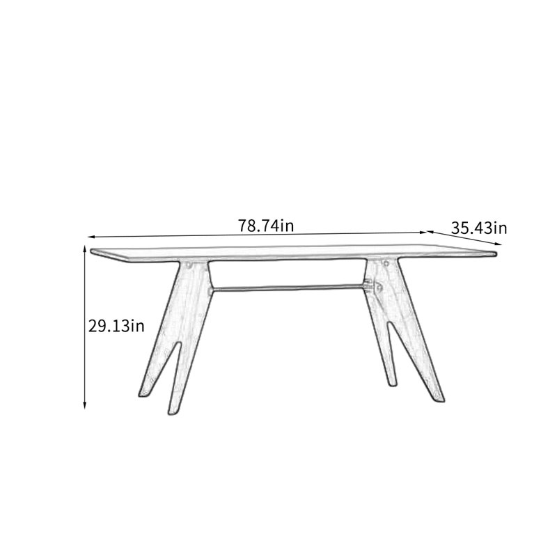 Table de salle à manger en bois massif Wabi-sabi, Brown, 29.13"H x 78.74"L x 35.43"W