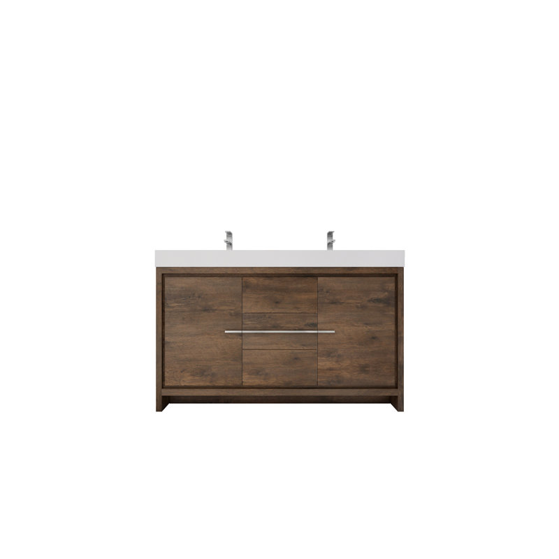 Nubell 59 " W Freestanding Standard Double Vanity Bathroom Vanity With Acrylic Top, Rose Wood, Chrome