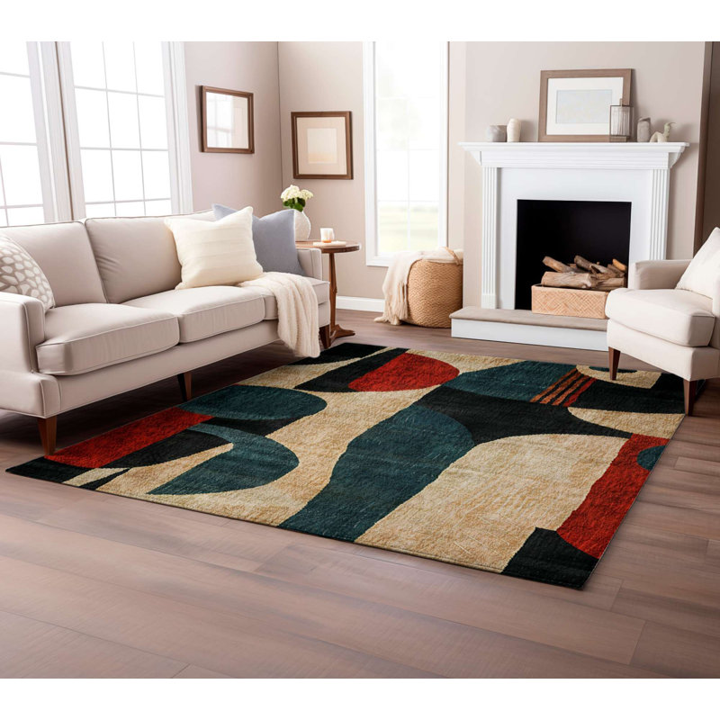 High-Quality Area Rug, 5.9 x 9.2 Feet, 60% Cotton / 40% Polyester | Non-Slip Cotton Underside, Machine Woven, Digital Print, No Pile | Total Thickness: 0.3 inches, Easy to Clean, Perfect for Living Room & Bedroom Decor