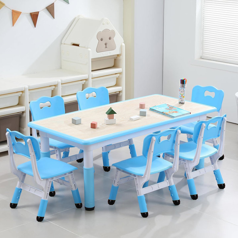 Ensemble de table et de chaises pour enfants, bureau à hauteur réglable avec 6 sièges, table d'artisanat, pieds antidérapants, capacité maximale de 300 lb