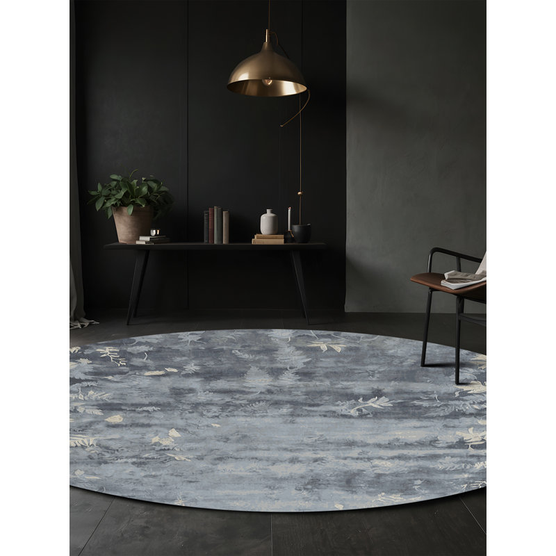 Machine Washable Gray Area Rug, Round 4'