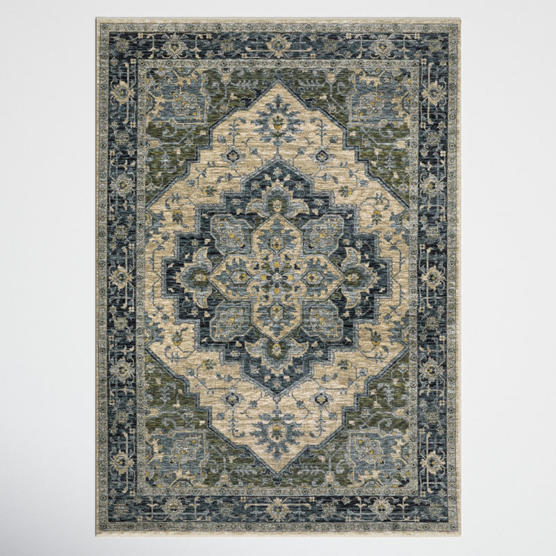 Hovis Oriental Blue/Green Area Rug, Rectangle 3'3" x 5'