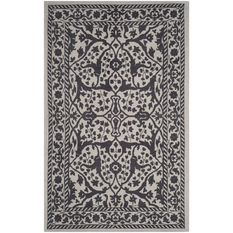 Tapis argenté / gris en laine touffeté à la main Ellicottville, Rectangle 8 pi x 10 pi