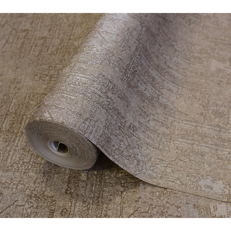 Distressed Solid Color Embossed Shiny Wallpaper, Light Brown