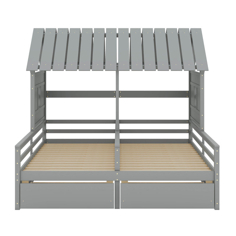 Twin-Sized Platform Beds With Dual Drawers For Children To Share - Ideal For Both Boys And Girls, Gray