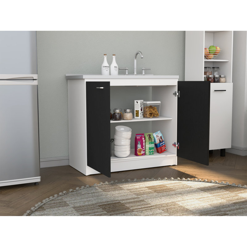 Évier utilitaire avec armoire à une porte et armoire à deux portes Napoles, Noir blanc