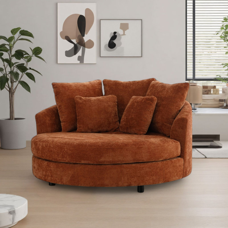 Fauteuil demi-tonneau surdimensionné 59,5 po avec roulettes, Orange brûlé