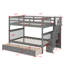 Lit superposé double sur lit double pour chambre à coucher, avec tiroir, espace de rangement et garde-corps sur escalier-1407840339