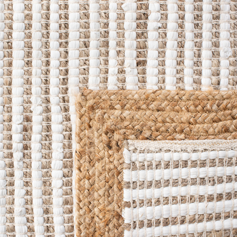 Tapis en coton / jute tissé à la main Jeaneane en brun / ivoire, Rectangle 5 pi x 8 pi