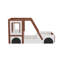 Lit voiture simple pour enfants, cadre de maison en bois massif et panneau de fibres à densité moyenne avec fenêtres ludiques, lit plateforme orange et blanc pour garçons et filles