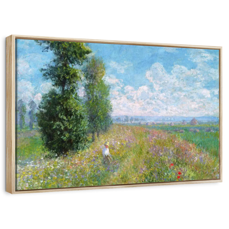 Pré avec peupliers, Cadre flottant en bois naturel, 37 po x 25 po