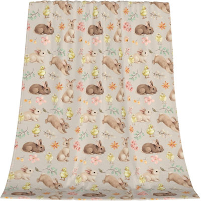 Easter Throw Blanket 60 x 80 Inch, Soft Flannel Bunny Blanket with Watercolor Floral Design, Lightweight Warm Easters Blanket Throw for Couch Sofa Bed, Cozy Easter Decor for Spring