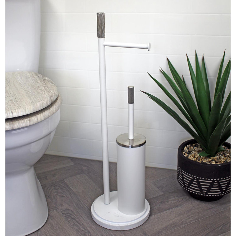 Chester Free Standing Toilet Paper Holder, Satin Nickel/Matte White