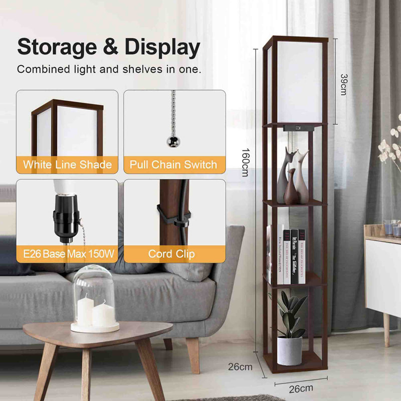 Rejeania 160cm Column Floor Lamp, Walnut