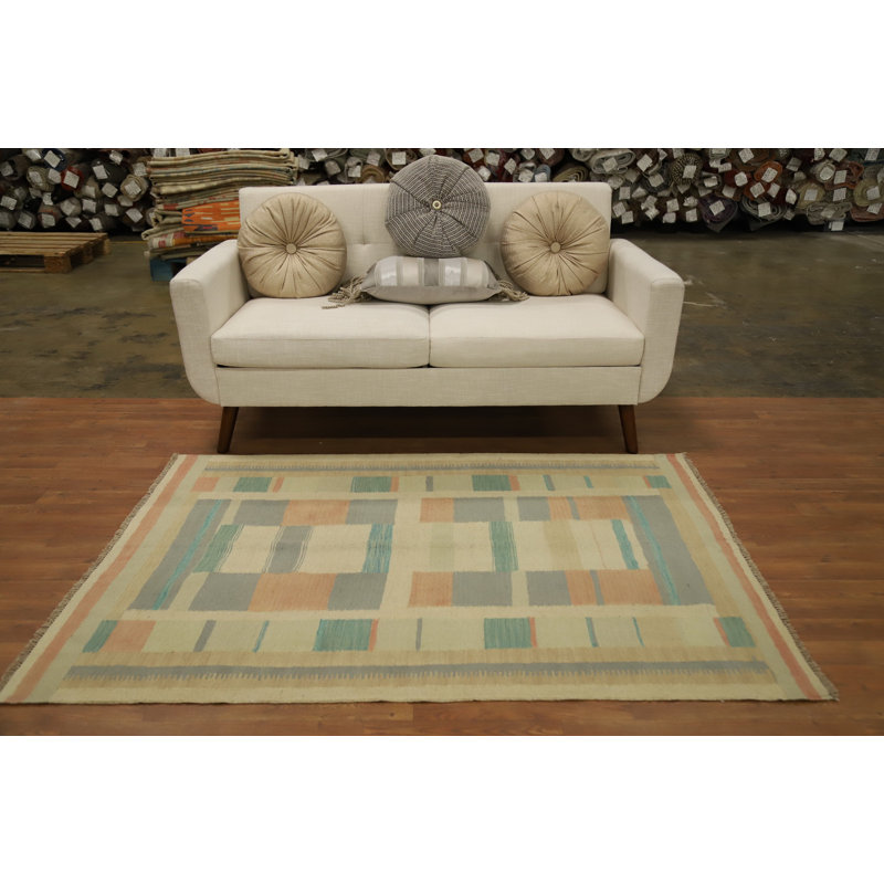 Tapis géométrique en laine tissé à la main Kilim 4 x 6