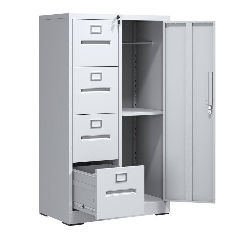 Metal Storage Vertical Filing Cabinet With Lock, Steel File Locker With 4 Drawers And 1 Door For School, Living Room, Bedroom, Office (White)