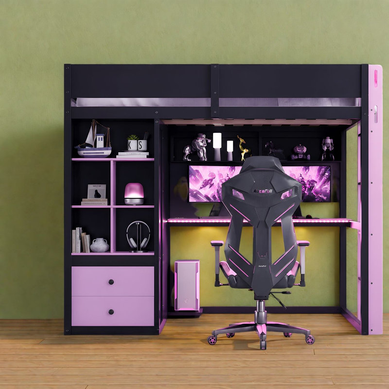 Lit mezzanine multifonctionnel avec rangement, chambre moderne en bois MDF, Black 2