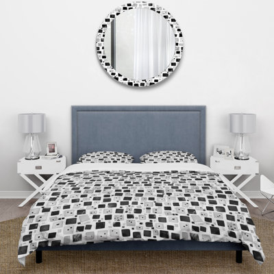 Black White Midcentury Mosaic Tiles I - Midcentury Duvet Cover Set
