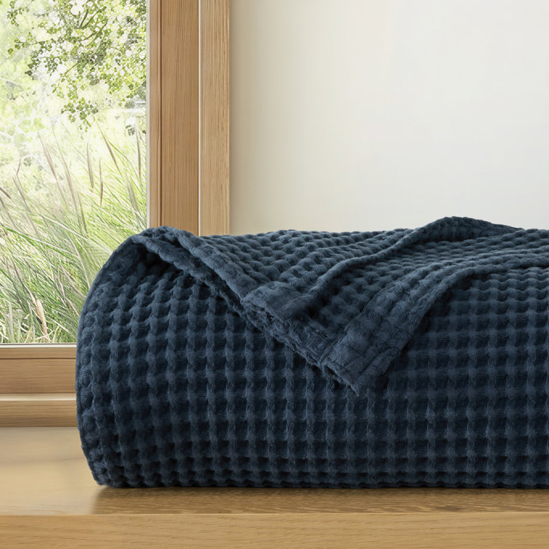 Couverture de lit 100% coton Waffle Weave, Marine, Très grand lit