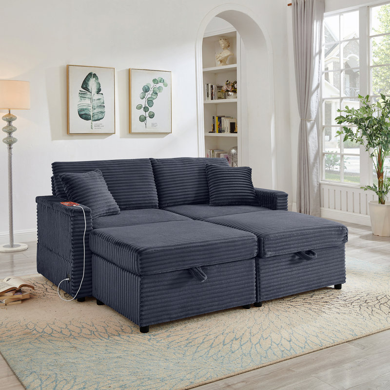 Canapé d'angle modulaire avec rangement, port USB et table d'appoint, Rembourrage en mousse gris foncé