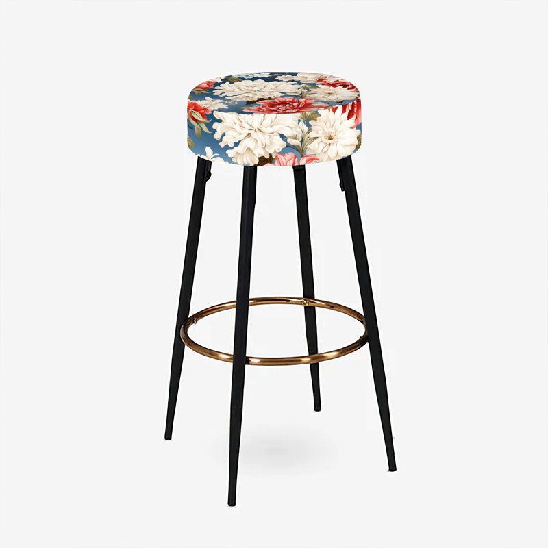 Ensemble de 2 tabourets de bar à motif floral rouge et blanc