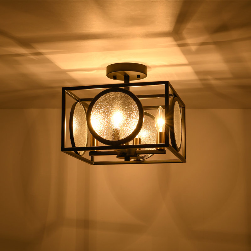  Plafonnier semi-encastré 4 lumières carré noir