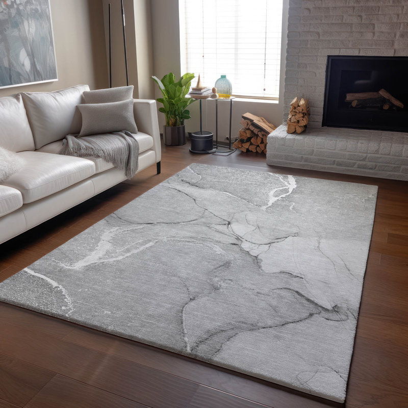 Tapis gris lavable à la machine de qualité supérieure 8 pi x 10 pi Cerrito AMF510, Rectangle 2 pi 6 po x 3 pi 10 po