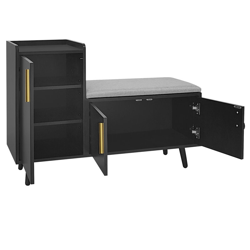 Modern Elegant Shoe Bench/ Storage Cabinet, for Hallways and Entrence, Black