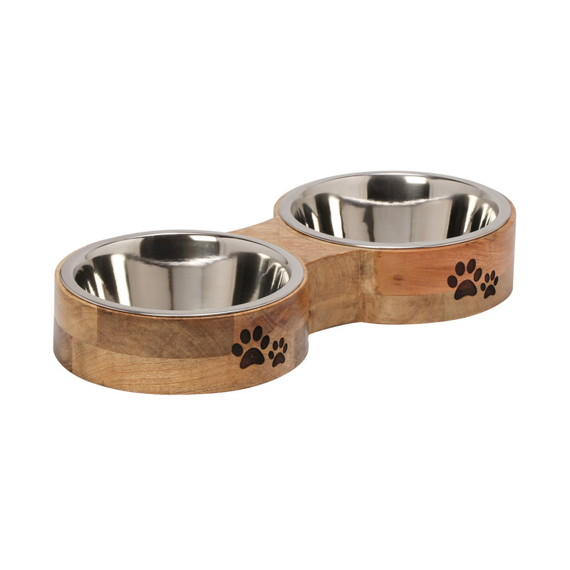 10 repas pour animaux en bois de manguier moyen 10 saules Street Strawberry - 2 bols